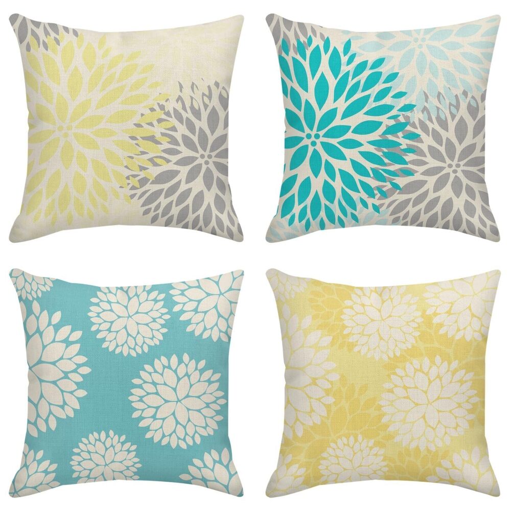 3405 Decorative Linen Throw Pillow Covers Set of 4 Yellow and Gray Pastel